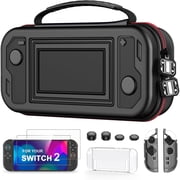 EUROA Nintendo Switch 2 Carrying Case compatible with Switch/Switch OLED, 4 in 1 Hard Shell Travel Case with 2 Screen Protector, 4xJoystick Caps & More