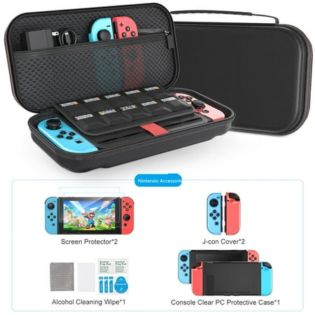 Nintendo Switch Case, Nintendo Switch Accessories Kit Include Switch Tempered Glass Screen Protector+TPU & PC Slim Protective Case Cover -Black