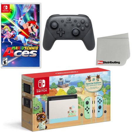 Nintendo Switch Console Animal Crossing: New Horizons Edition with Extra Wireless Controller, Mario Tennis Aces and Screen Cleaning Cloth