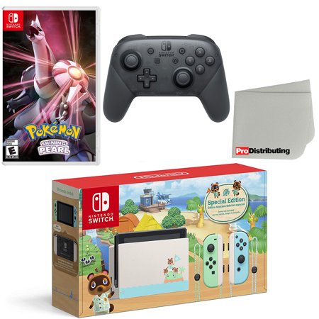Nintendo Switch Console Animal Crossing: New Horizons Edition with Extra Wireless Controller, Pokemon Shining Pearl and Screen Cleaning Cloth
