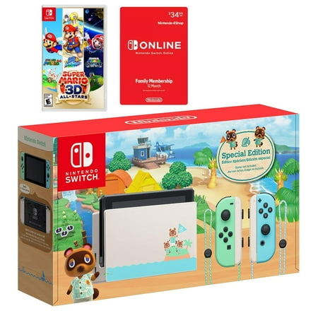 Nintendo Switch Console, Animal Crossing: New Horizons Edition with Super Mario 3D All-Stars & online family memberships 12 months