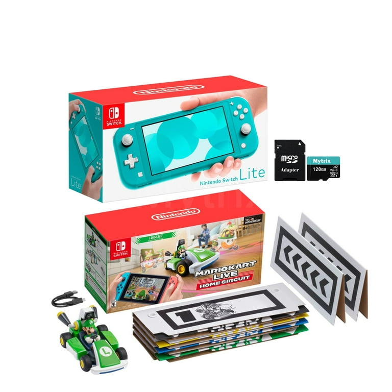 Nintendo Switch Console and Kart Holiday Combo: Nintendo Switch Lite  Turquoise 32GB Console, Mario Kart Live: Home Circuit - Luigi Set, Mytrix  128GB