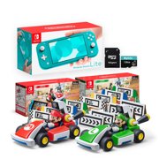 Nintendo Switch Console and Kart Holiday Combo: Nintendo Switch Lite Turquoise 32GB Console, Mario Kart Live: Home Circuit - Mario Set and Luigi Set, Mytrix 128GB MicroSD Card with Adapter