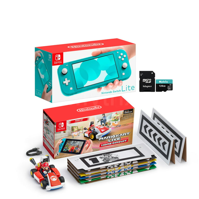 Nintendo Switch Console and Kart Holiday Combo: Nintendo Switch Lite  Turquoise 32GB Console, Mario Kart Live: Home Circuit - Mario Set, Mytrix  128GB