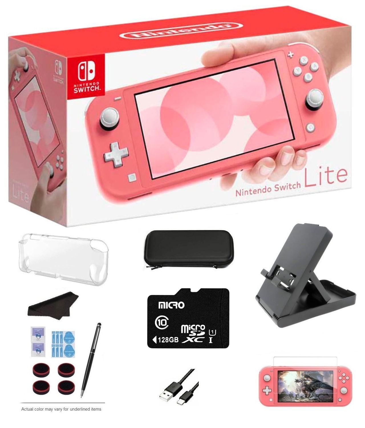 Nintendo Switch Console Lite Console, Coral Game Console, 5.5” LCD Touch  1280x720 Screen, 32GB Internal Storage with Extra 128GB External SD Storage  