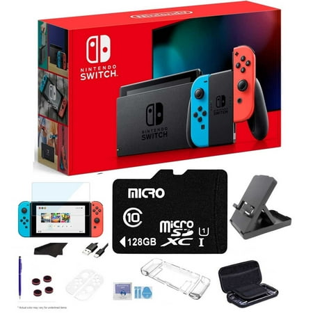 Nintendo Switch Console, Neon Blue and Neon Red Joy-Con, 6.2" Multi-Touch, WiFi, Bluetooth, HDMI,32GB Internal and Extra External 128GB Storage Game Console