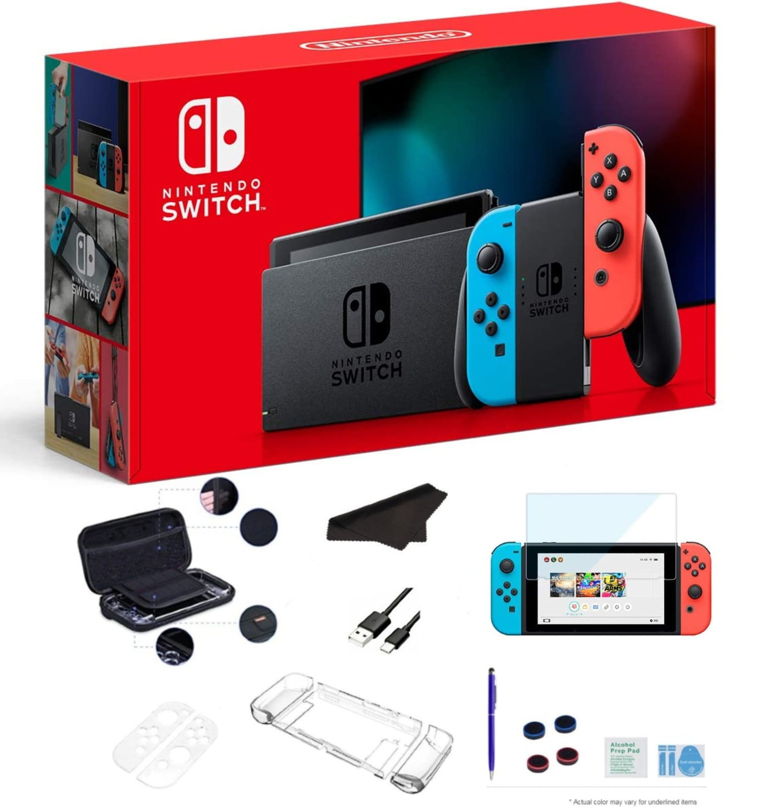 Nintendo Switch Bundle: Neon Blue/Red Bundle with The Legend of Zelda:  Tears of the Kingdom + Travel Case Kit (import with US Plug) 
