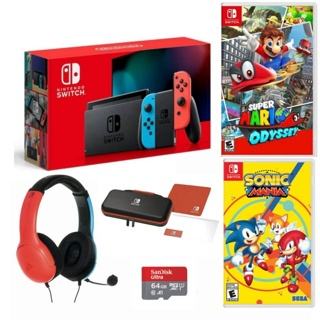 Nintendo Switch ConsoleNeon Blue & Red JoyCon. Includes Super Mario