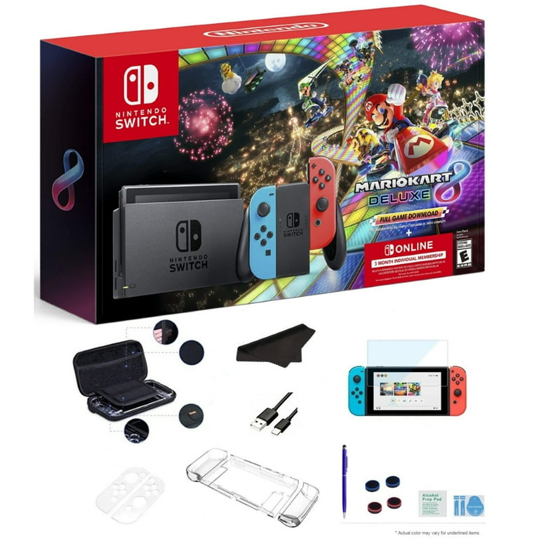 Nintendo Switch with Neon Blue and Neon Red Joy-Con + New Super Mario Bros.  U Deluxe (Full Game Download) - Switch Console : Video Games 