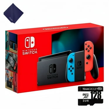 Nintendo Switch Console (Neon Blue & Red Joy-Con) with 128GB MicroSD Card Bundle - Expanded Storage & Portable Gaming System