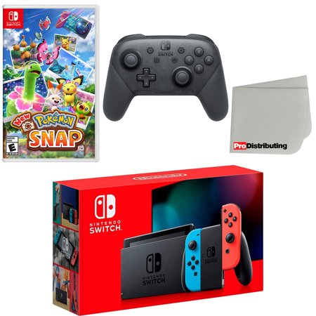 Nintendo Switch Console Neon Red & Blue with Extra Wireless Controller, New Pokemon Snap and Screen Cleaning Cloth