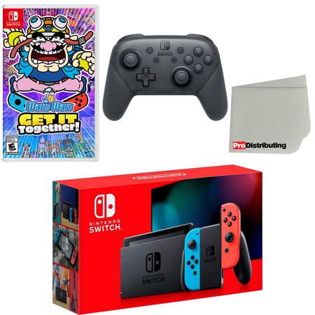 Nintendo Switch Console Neon Red & Blue with Extra Wireless Controller, WarioWare: Get It Together! and Screen Cleaning Cloth