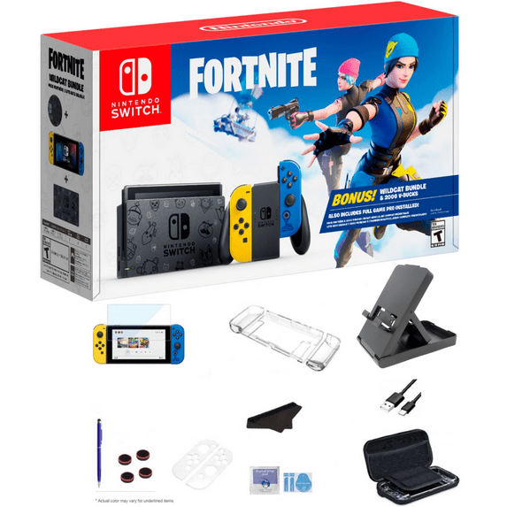 Nintendo Switch Console Wildcat Bundle Fortnite Special Edition 32GB Console - Yellow and Blue Joy-Con, Extra External 64GB Storage and Ultimate 18-in-1 Case