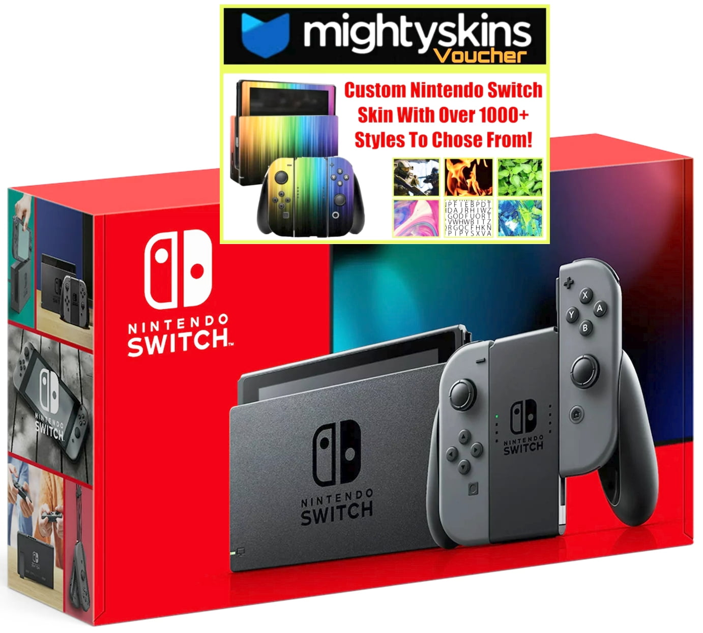 Nintendo Switch Console with Gray Joy Con with MightySkins Voucher -  Limited Bundle (JP Edition)