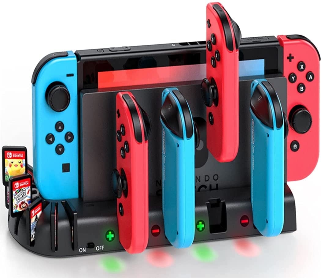 Nintendo Switch Controller Charger, KDD Joy-Con Charging Dock with 8 Games Storage & LED Indicator