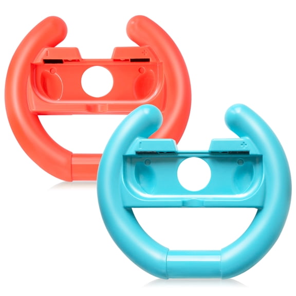 TJS Switch Steering Wheel Compatible with Nintendo Switch JoyCon Controllers, Controller Steering Wheel, Racing Wheel (Set of 2) (Blue and Red)