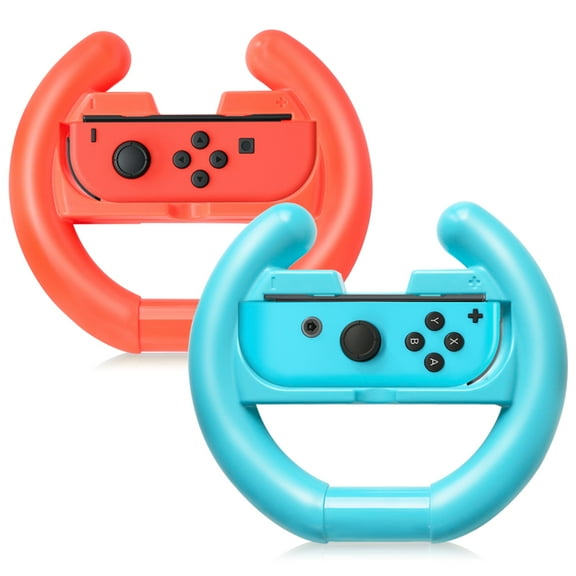 Nintendo Switch Controller Steering Wheel, TJS Steering Wheel For Nintendo Switch Controller (Set of 2) (Blue and Red)