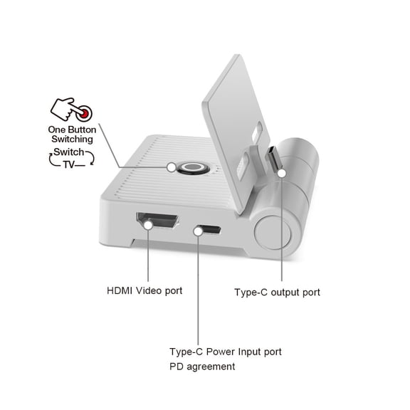 Nintendo Switch Foldable HDMI TV Dock - Portable Video Converter Charging Station, Compact Travel-Friendly TV Base for Switch/OLED Console