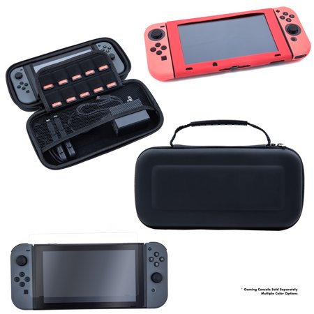 Nintendo Switch Gaming Accessories Bundle Kit - Includes Nintendo Switch Hard EVA Carrying Case, Silicon Covers for Console & Joy-Con, and Tempered Glass Nintendo Switch Screen Protector - Red Case