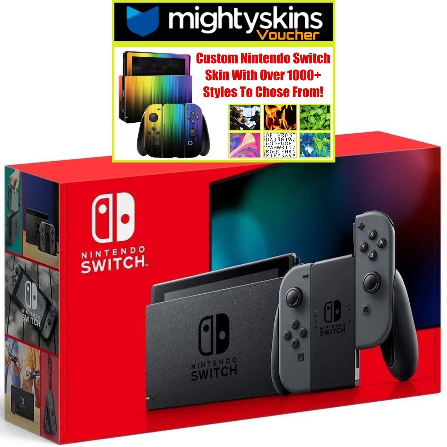 Nintendo Switch Gray Bundle With MightySkins Custom Console Skin Voucher Limited Bundle