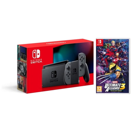 Nintendo Switch Gray Console New 2019 Version with Marvel Ultimate Alliance 3 The Black Order Bundle - Import with US Plug