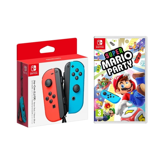 Nintendo Switch Joy-Con (L/R)- Neon Red/Neon Blue, Super Mario Party (Game Disc) Family Party Game, Console Not Included