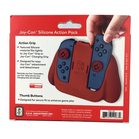 Officially Licensed Nintendo Switch Joy-Con Action Pack Grip and Thumb Buttons – Red Textured Silicone