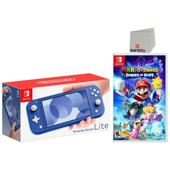 Nintendo Switch Lite 32GB Blue Edition and Mario + Rabbids Sparks of Hope Bundle - Japan Import with US Plug with Screen Cleaning Cloth