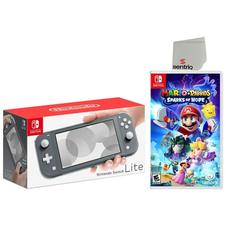 Nintendo Switch Lite 32GB Gray Edition and Mario + Rabbids Sparks of Hope Bundle - Japan Import with US Plug with Screen Cleaning Cloth