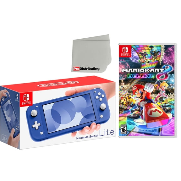Nintendo Switch Lite 32GB Handheld Video Game Console in Blue with Mario Kart 8 Deluxe Game Bundle
