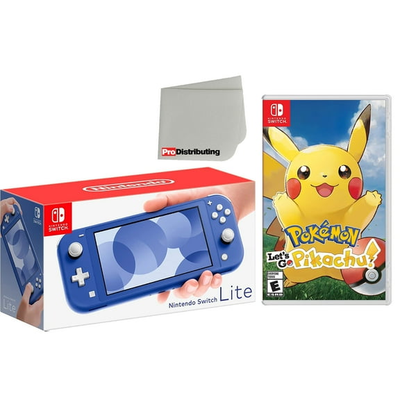 Nintendo Switch Lite 32GB Handheld Video Game Console in Blue with Pokemon: Let's Go, Pikachu! Game Bundle