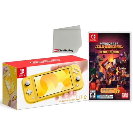 Nintendo Switch Lite 32GB Handheld Video Game Console in Yellow with Minecraft Dungeons Hero Edition Game Bundle