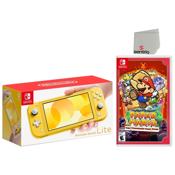 Nintendo Switch Lite 32GB Yellow Edition and Paper Mario: The Thousand Year Door Bundle - Japan Import with US Plug with Screen Cleaning Cloth