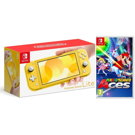 Nintendo Switch Lite 32GB Yellow and Mario Tennis Aces Bundle - Import with US Plug