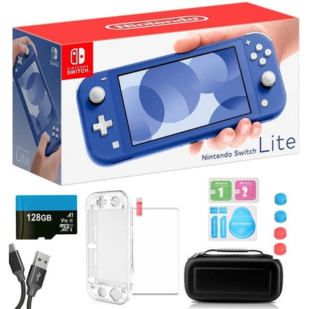 Nintendo Switch Lite Blue - 5.5" Touchscreen Display, Built-in Plus Control Pad, Built-in Speakers, 802.11ac WiFi, Bluetooth Bundle w/9-in-1 Carrying Case + 128GB Card