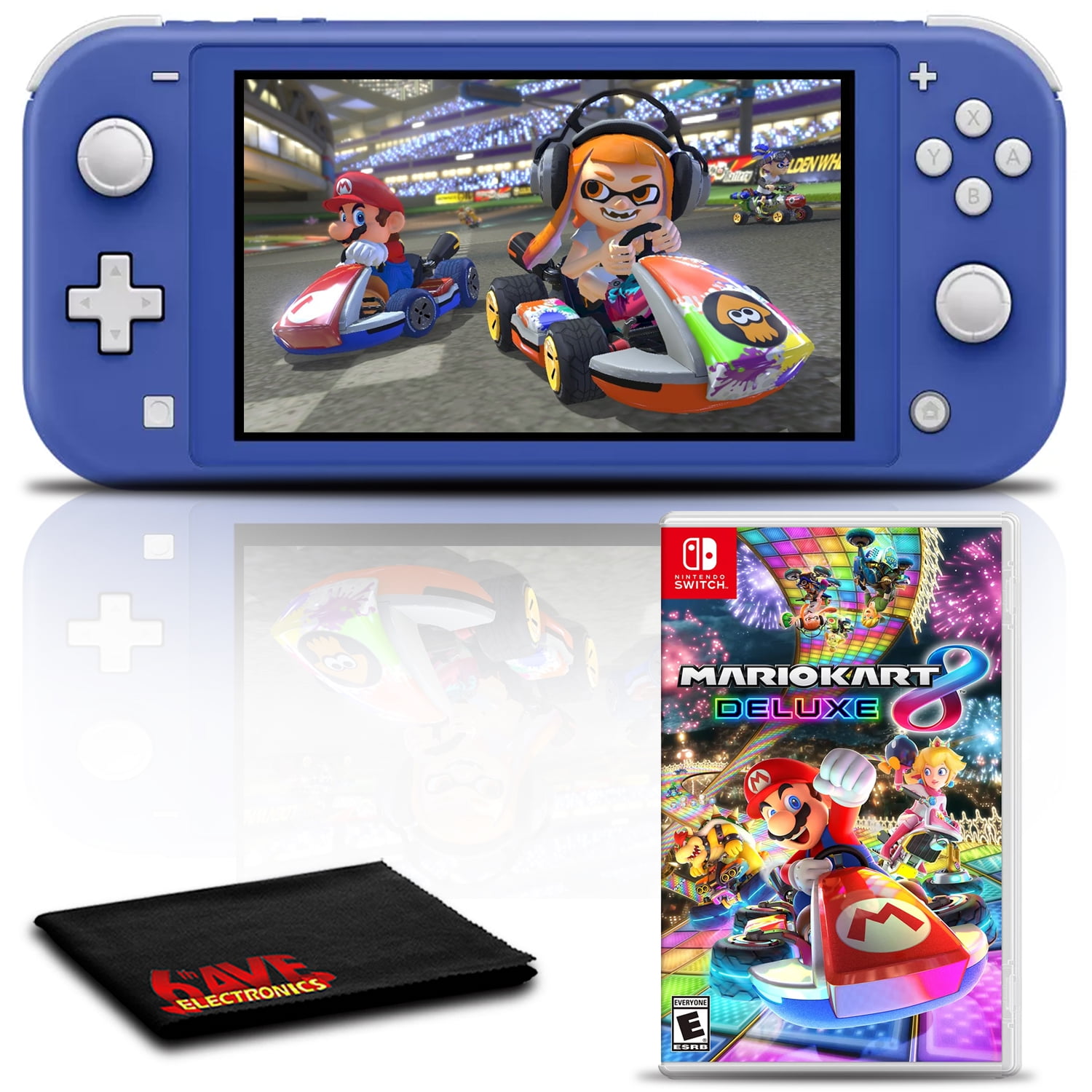 8 Nintendo Bundle, Switch (Blue) Console Deluxe Mario Gaming Characters Lite Kart with Friends