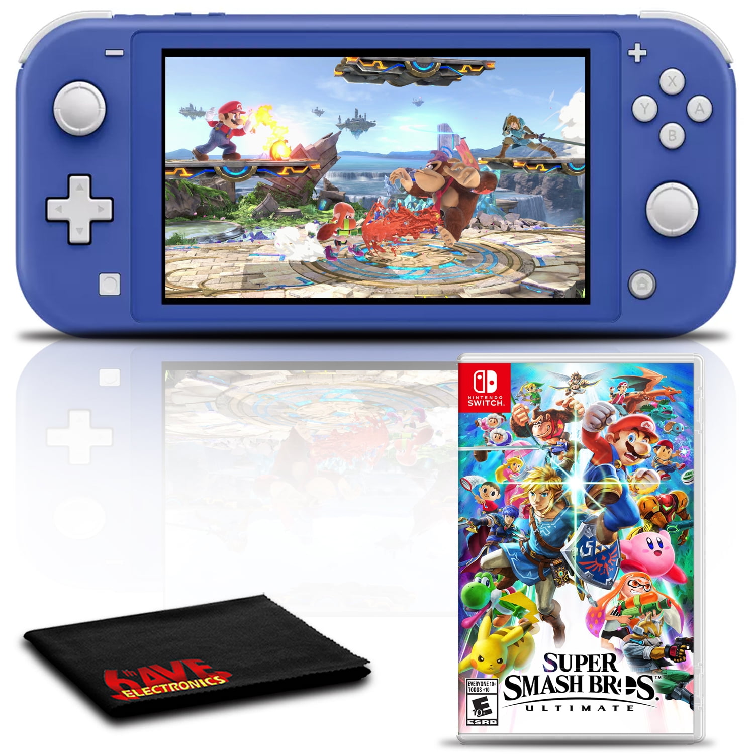 Nintendo Switch Lite Blue Gaming Console Bundle with Super Smash