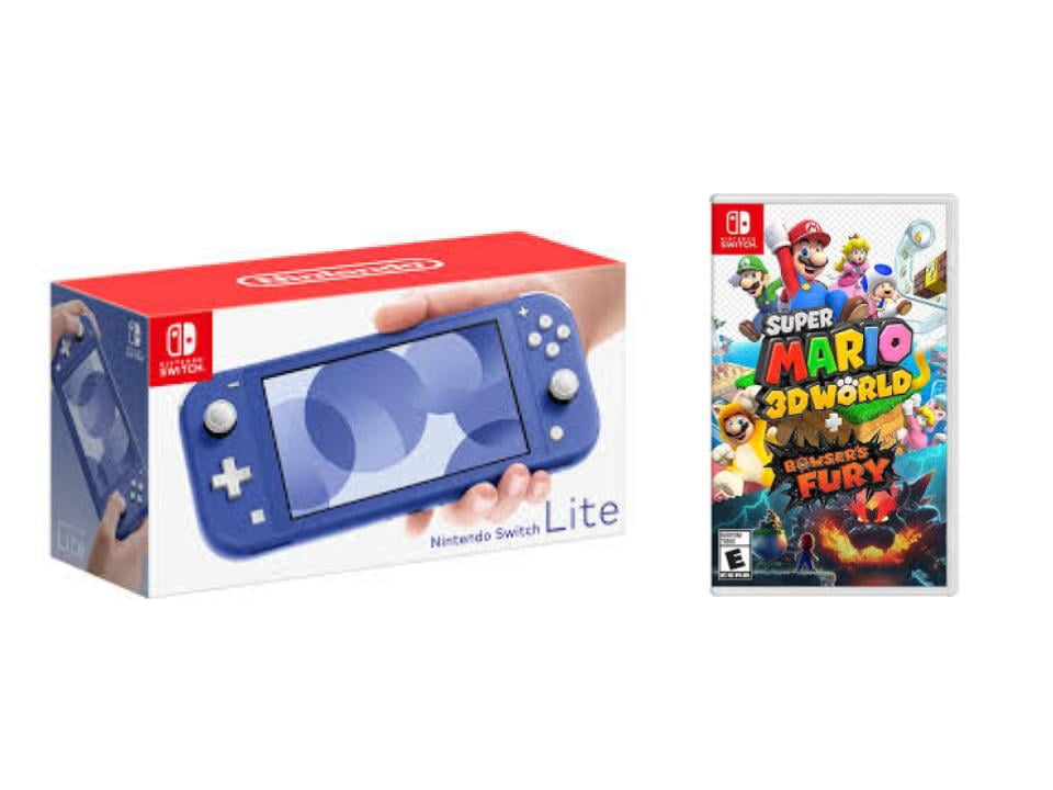 Nintendo Switch Lite Blue Gaming Console with Super 3D World and Bowser's Fury 2 Games in 1 (Region Free)
