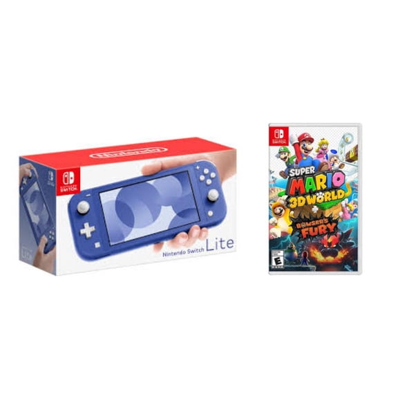 Nintendo Switch Lite Blue Gaming Console with Super 3D World and Bowser's Fury 2 Games in 1 (Region Free)