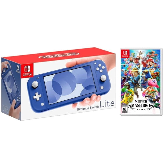 Nintendo Switch Lite Blue (International Edition) Bundle with Super Smash Bros Ultimate