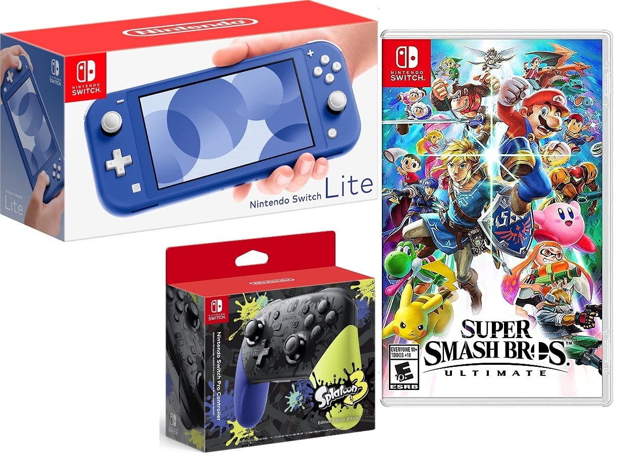 Nintendo Switch Lite Blue, Mario Super Smash Bros Game +