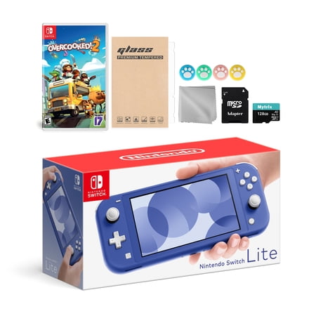 Nintendo Switch Lite Blue, Overcooked! 2, Mytrix 128GB MicroSD Card & Accessories