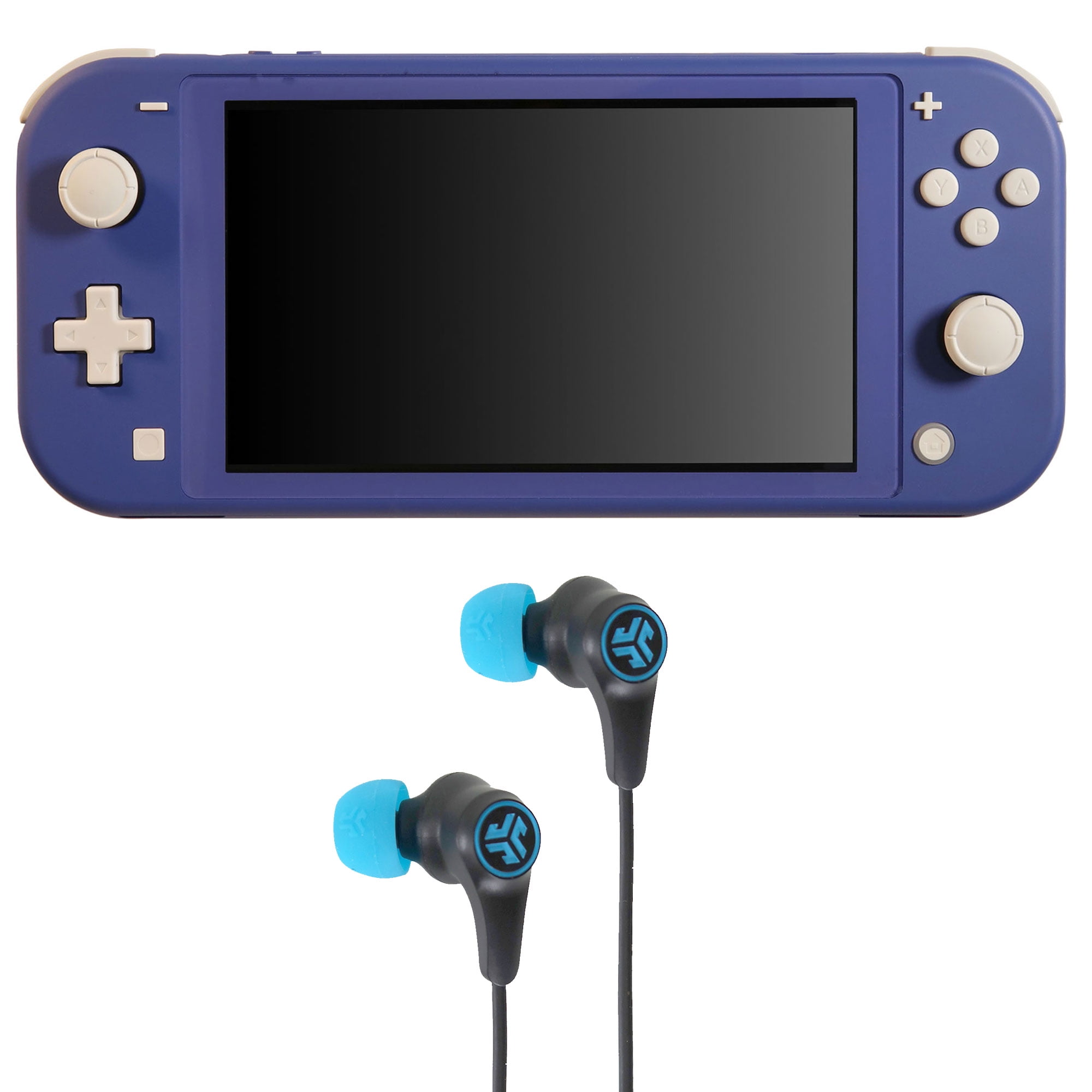 Nintendo Switch Lite Blue with JLab Play Gaming Wireless Bluetooth Earbuds Black Blue