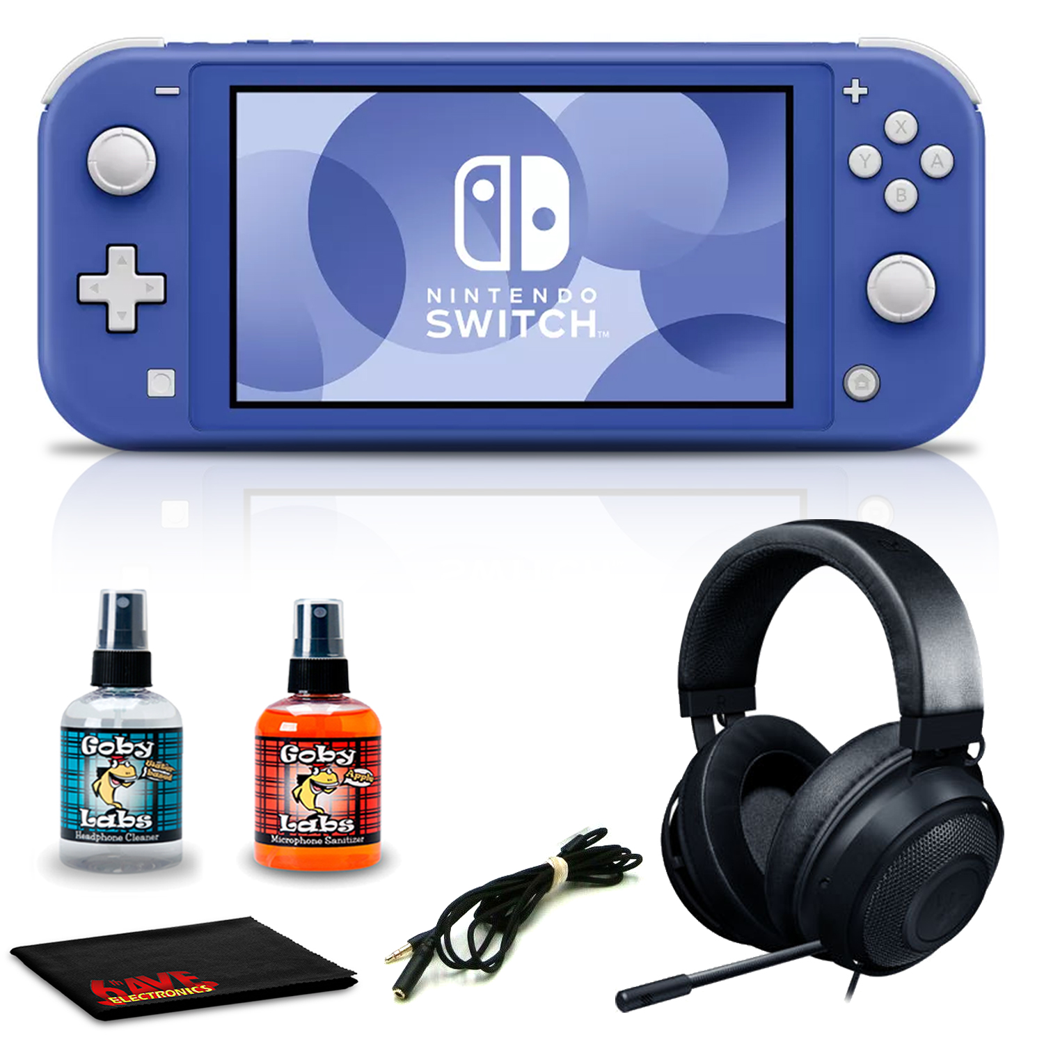 Nintendo Switch Lite Blue with Razer Kraken Multi Platform Wired Gaming Headset and 6Ave Cleaning Kit Walmart