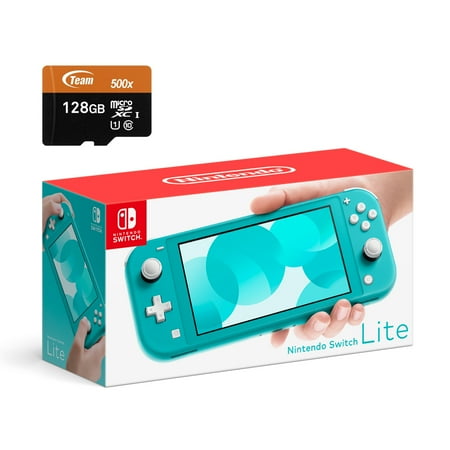 Nintendo Switch Lite Console - Turquoise Bundle With 128GB Micro SD Card and Adapter