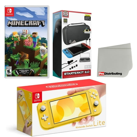 Nintendo Switch Lite Console Yellow with Minecraft, Accessory Starter Kit and Screen Cleaning Cloth Bundle