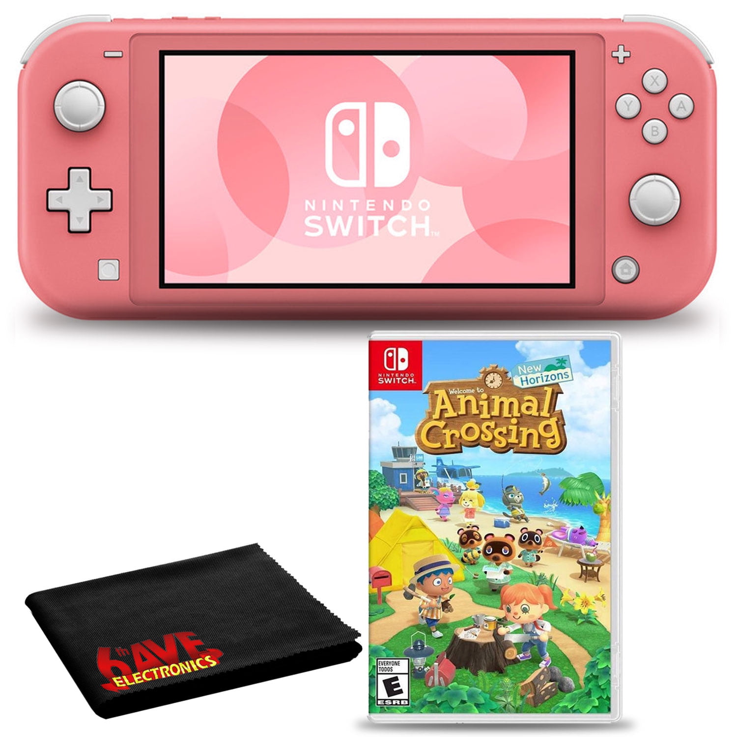 Nintendo Switch Lite (Coral) Bundle with Animal Crossing + Fiber