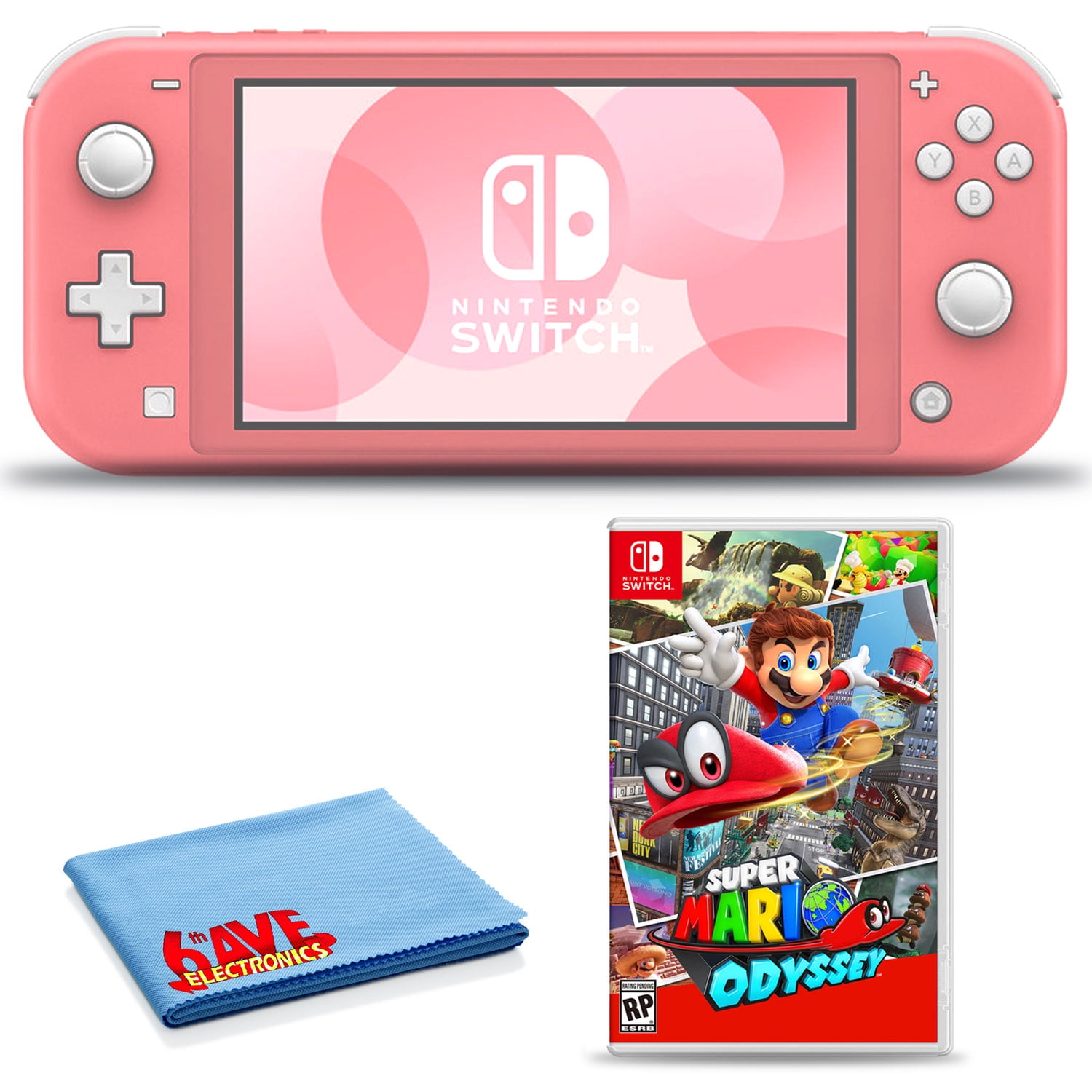 Nintendo Switch Lite (Coral) Bundle with Super Mario Odyssey and