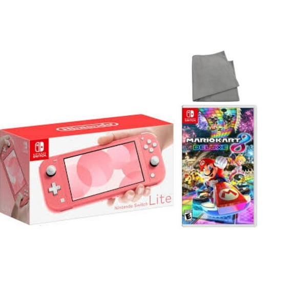Nintendo Switch Lite Coral Edition with Mario Kart 8 Deluxe and Screen Cleaning Cloth (JP Console)