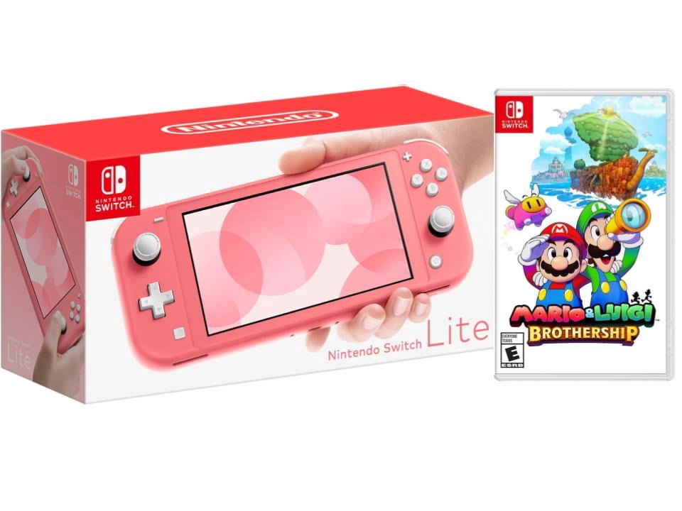 Nintendo Switch Lite Coral (International Edition) Bundle with Mario and Luigi: Brothership